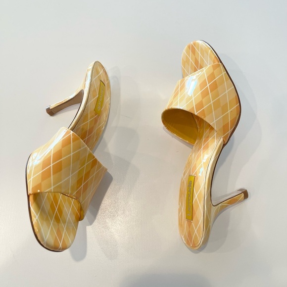 LARROUDE Colette Mule Heel In Argyle Sun Sz 7 Yellow Plaid Slide Sandal NEW $315 - Picture 5 of 9